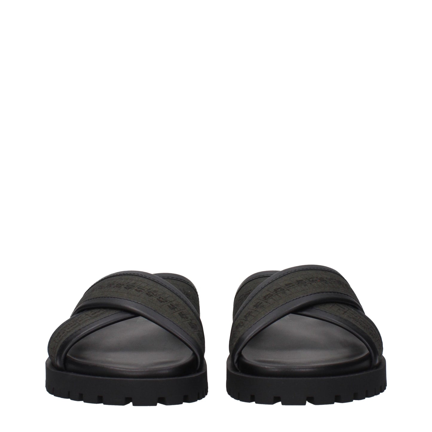 Off-White – Flache Sandalen aus grünem Stoff