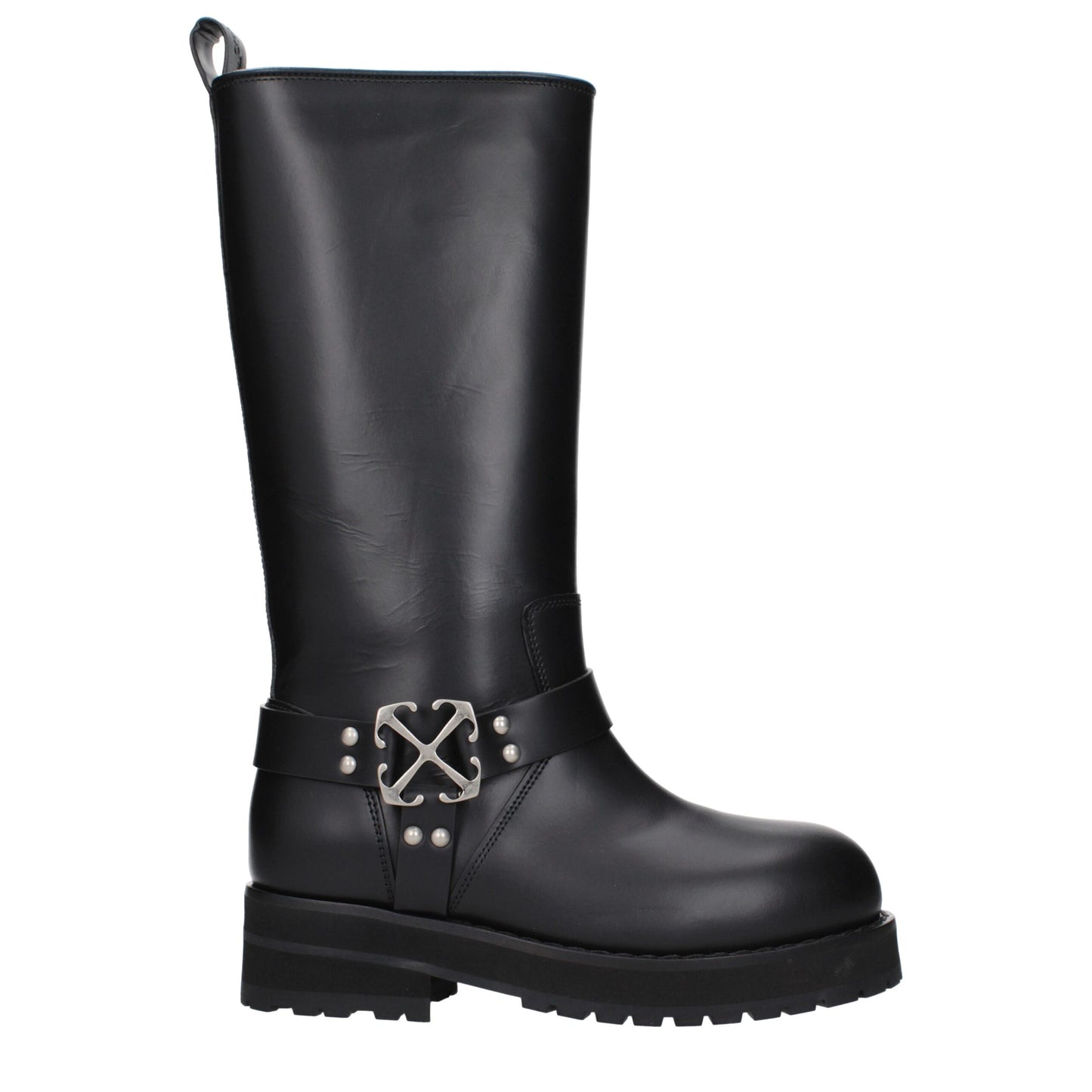 Off-White – Flache Stiefel aus schwarzem Leder