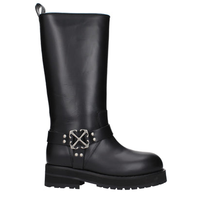 Off-White – Flache Stiefel aus schwarzem Leder
