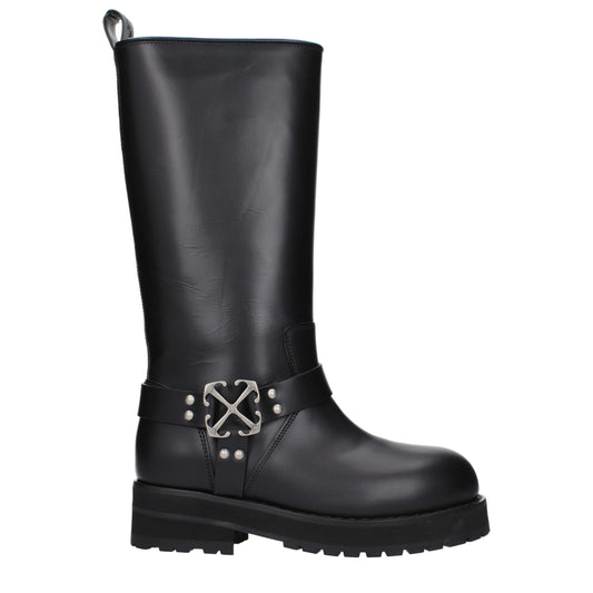 Off-White – Flache Stiefel aus schwarzem Leder