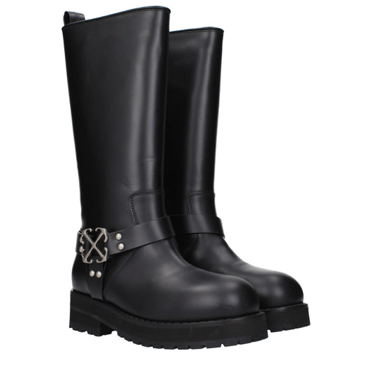 Off-White – Flache Stiefel aus schwarzem Leder