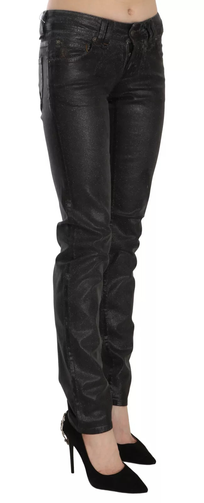 John Galliano – Schwarze, verwaschene Jeanshose mit niedriger Taille und normalem Bein