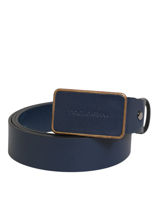 Dolce &amp; Gabbana – Klassischer Ledergürtel mit Metall-Logoschnalle in Blau