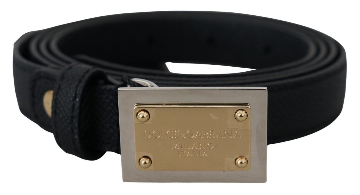 Dolce & Gabbana Black Leather Gold Logo Metal Buckle Belt