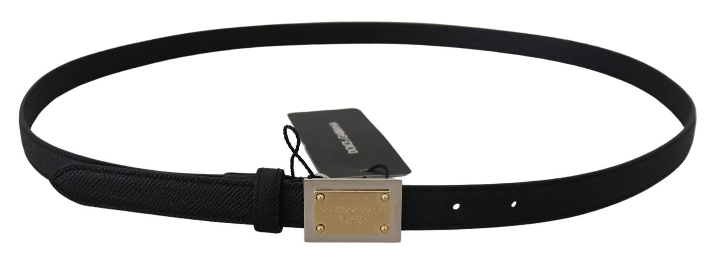 Dolce & Gabbana Black Leather Gold Logo Metal Buckle Belt