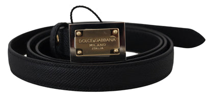 Dolce & Gabbana Black Leather Gold Logo Metal Buckle Belt