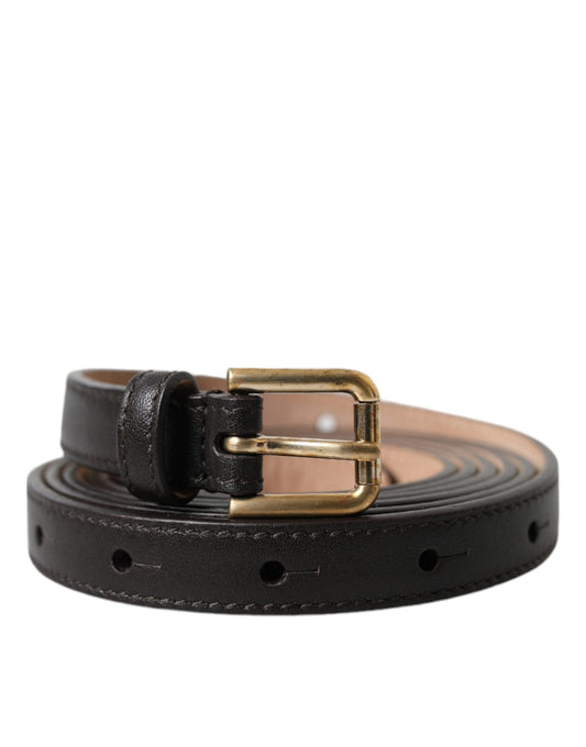 Dolce &amp; Gabbana – Langer, schmaler Gürtel aus schwarzem Leder mit goldener Metallschnalle