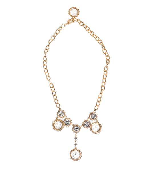 Dolce &amp; Gabbana Goldfarbene Halskette mit Kristall-Uhr-Anhänger