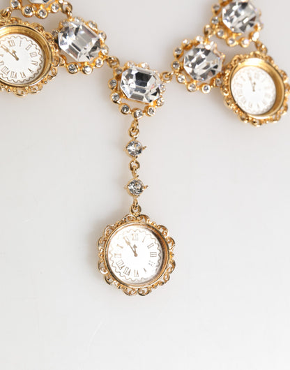 Dolce &amp; Gabbana Goldfarbene Halskette mit Kristall-Uhr-Anhänger