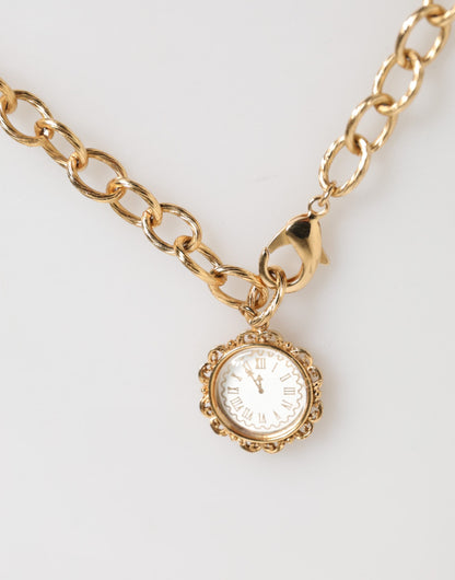 Dolce &amp; Gabbana Goldfarbene Halskette mit Kristall-Uhr-Anhänger
