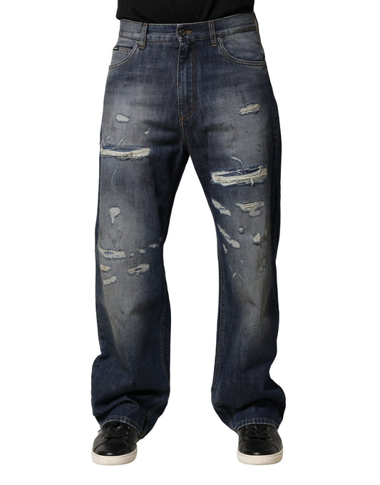 Dolce &amp; Gabbana Blaue, zerfetzte, gerade geschnittene Jeans aus Baumwolle für Herren