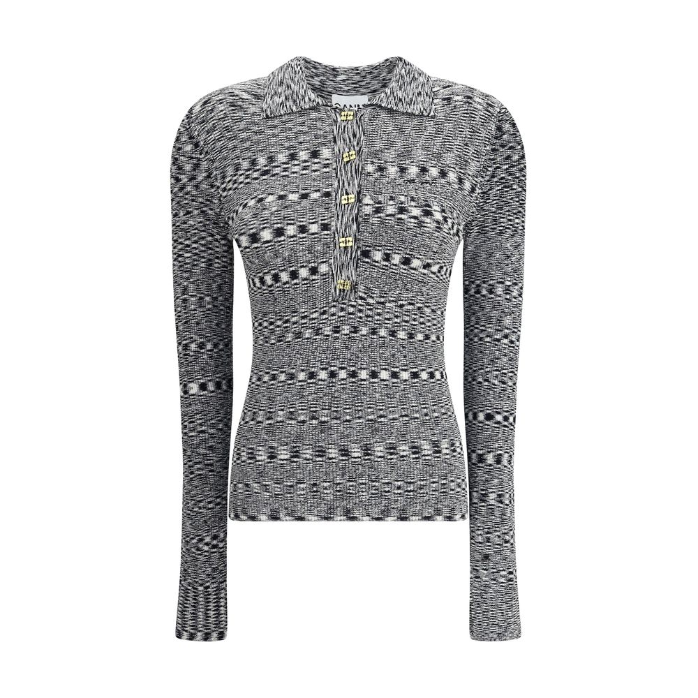 Ganni Schwarzes Viskose-Poloshirt