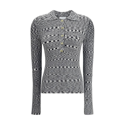 Ganni Schwarzes Viskose-Poloshirt