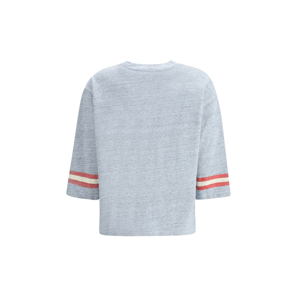 Ganni – T-Shirt aus melierter Baumwolle mit 3/4-Ärmeln