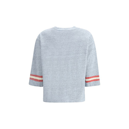 Ganni – T-Shirt aus melierter Baumwolle mit 3/4-Ärmeln