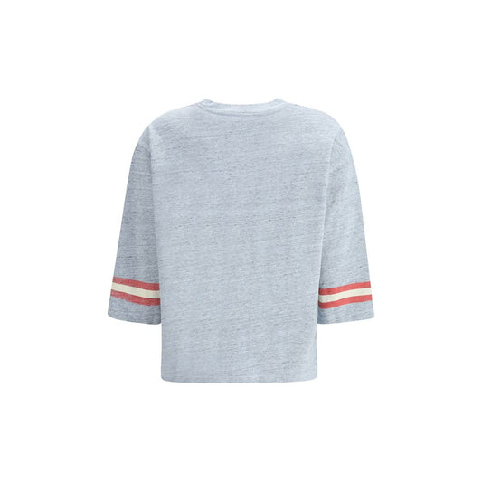 Ganni – T-Shirt aus melierter Baumwolle mit 3/4-Ärmeln