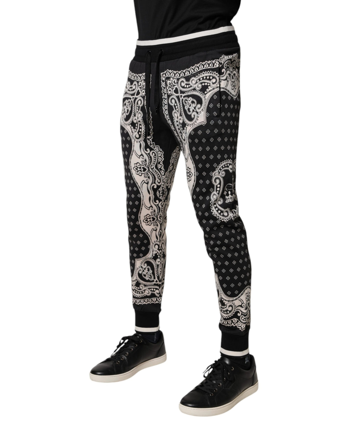 Dolce &amp; Gabbana – Schwarze Jogginghose aus Baumwolle mit Bandana-Muster