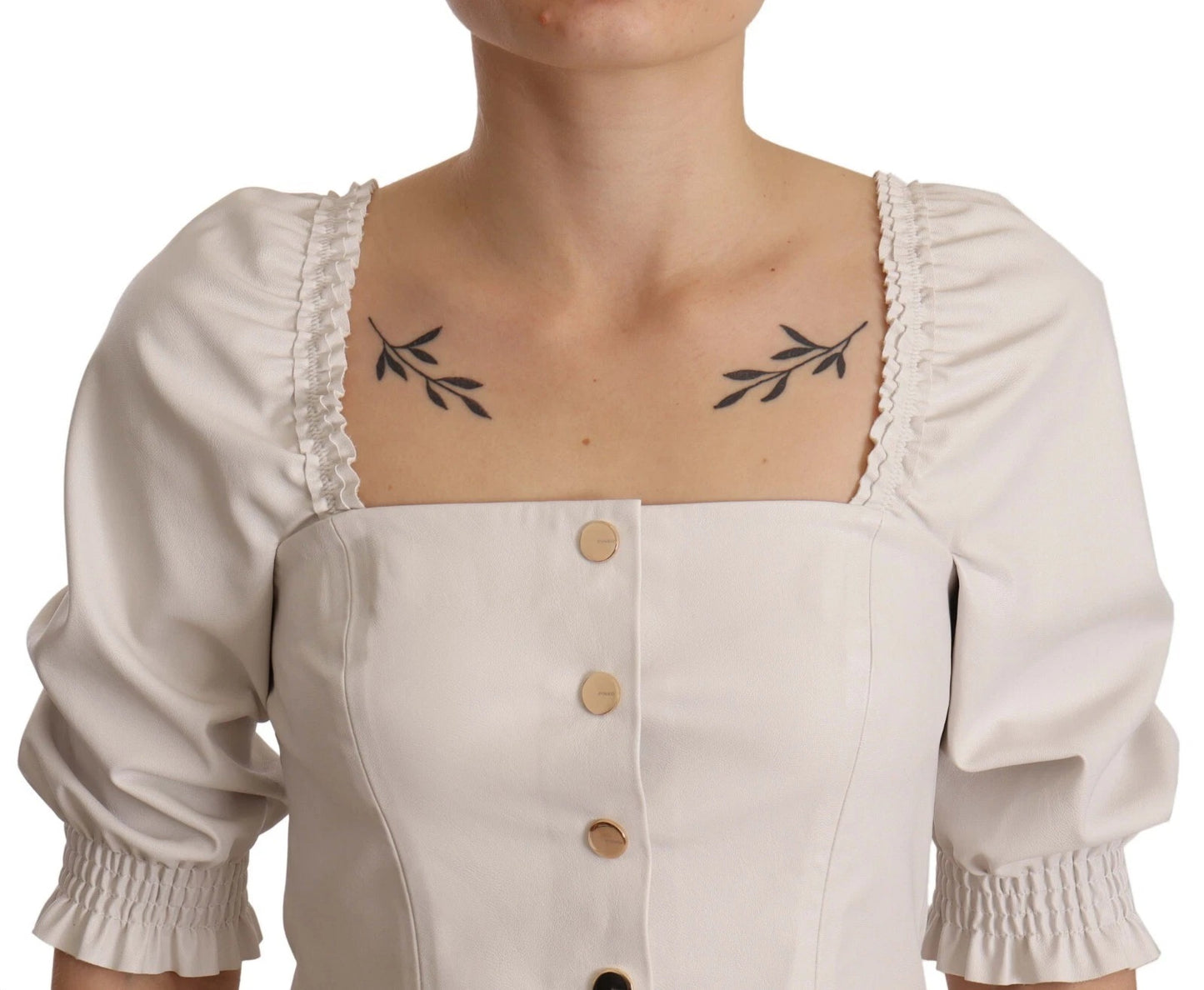 PINKO Weiße, kurze Bluse mit eckigem Ausschnitt und Knopfleiste