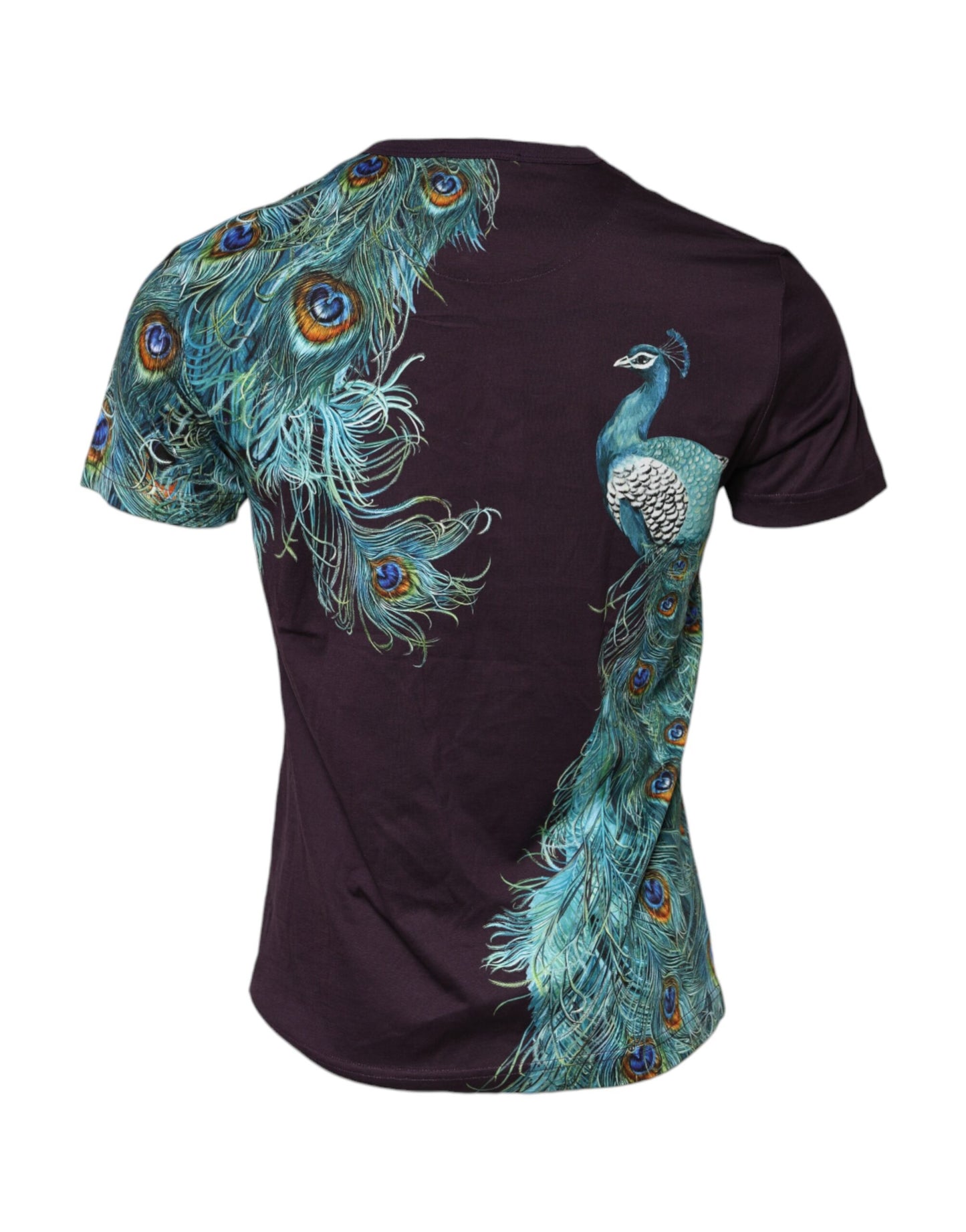 Dolce &amp; Gabbana Violettes Pfauenfeder-T-Shirt für Herren mit Rundhalsausschnitt