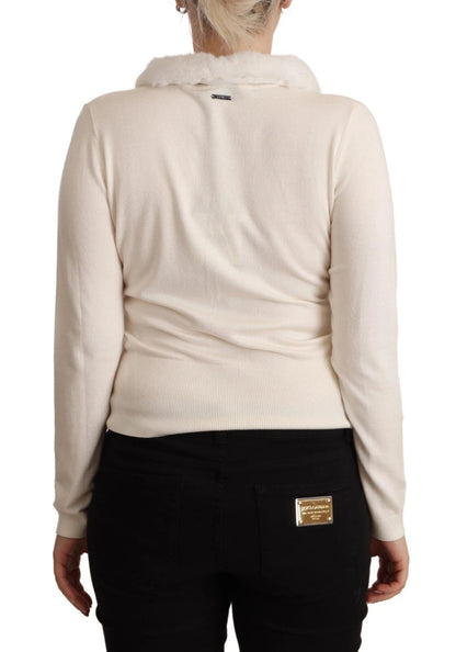 Liu Jo – Weiße Bluse aus Viskose mit langen Ärmeln und Pelz-Lammfell