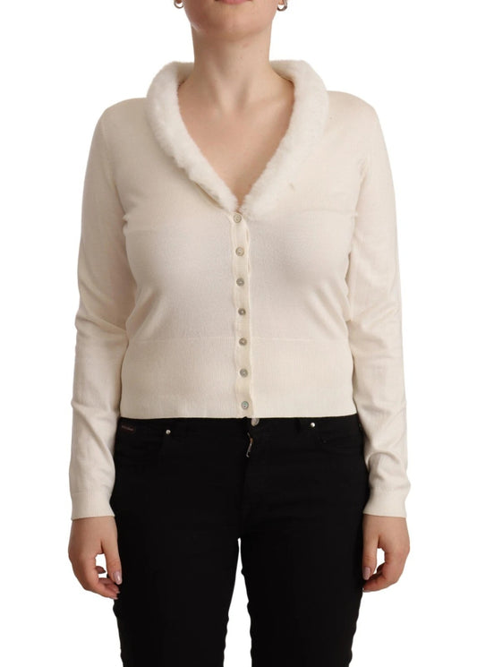 Liu Jo – Weiße Bluse aus Viskose mit langen Ärmeln und Pelz-Lammfell