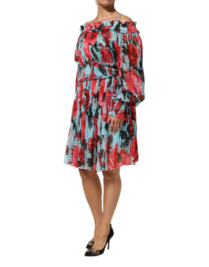 Dolce &amp; Gabbana Mehrfarbiges Kleid aus romantischem Seidenchiffon mit Blumenmuster