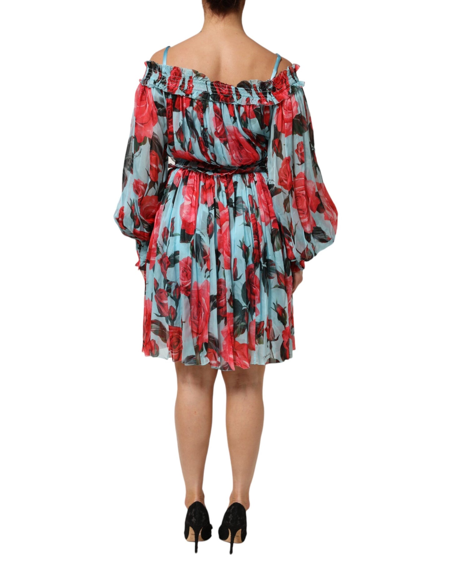 Dolce &amp; Gabbana Mehrfarbiges Kleid aus romantischem Seidenchiffon mit Blumenmuster