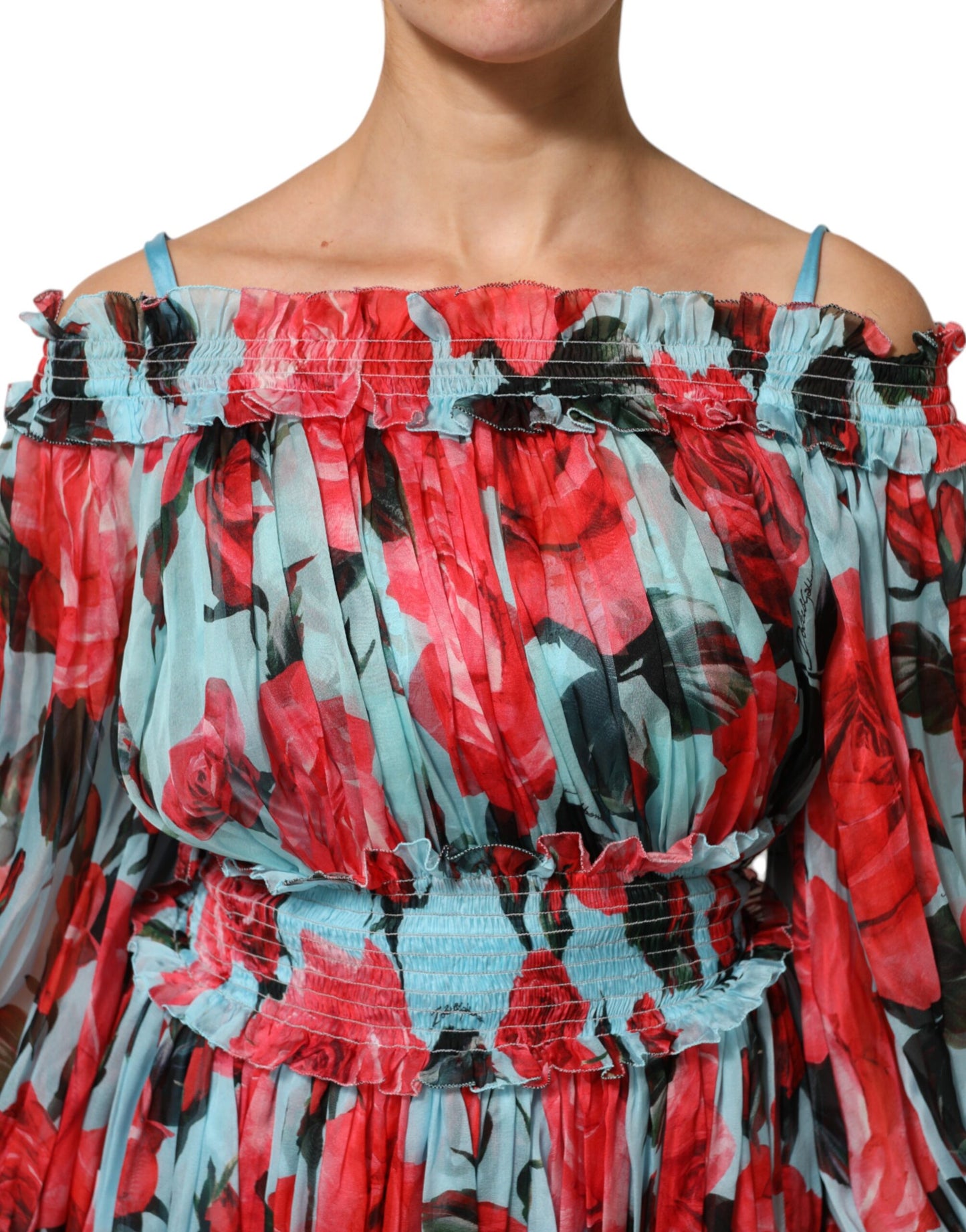 Dolce &amp; Gabbana Mehrfarbiges Kleid aus romantischem Seidenchiffon mit Blumenmuster