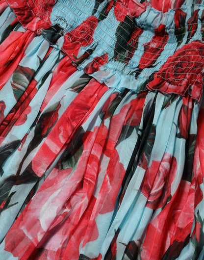 Dolce &amp; Gabbana Mehrfarbiges Kleid aus romantischem Seidenchiffon mit Blumenmuster