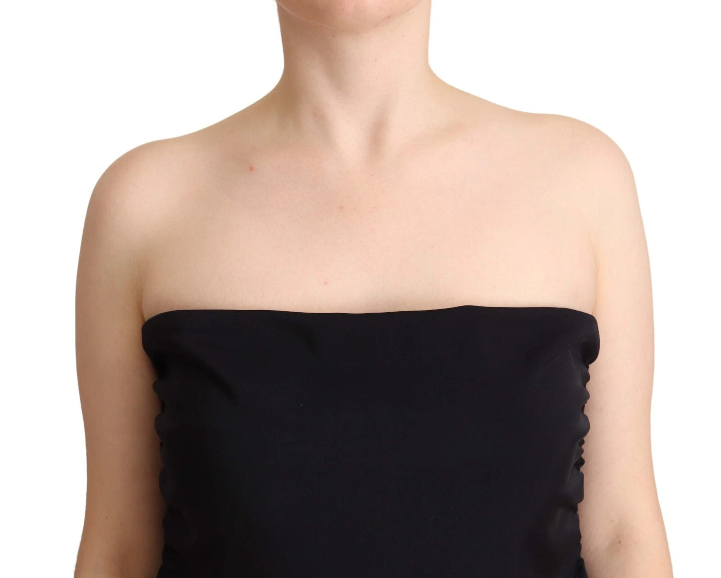 GF Ferre – Schwarzer Lyocell-Jumpsuit mit gerader Hose und trägerlosem Schnitt