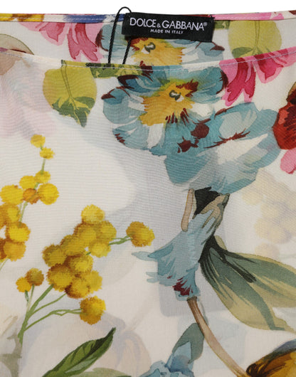 Dolce &amp; Gabbana – Langes Etuikleid aus Seide mit Blumenmuster in Weiß