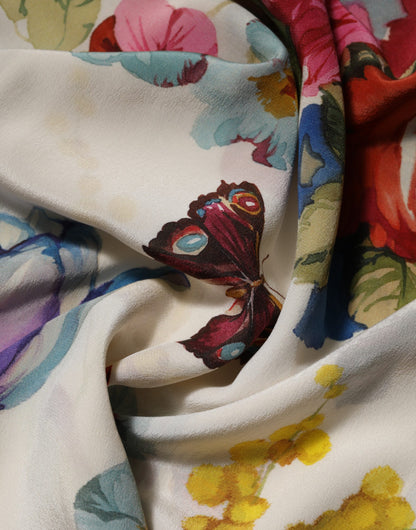 Dolce &amp; Gabbana – Langes Etuikleid aus Seide mit Blumenmuster in Weiß