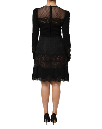 Dolce &amp; Gabbana – Schwarzes Etuikleid in A-Linie mit floralem Spitzenbesatz