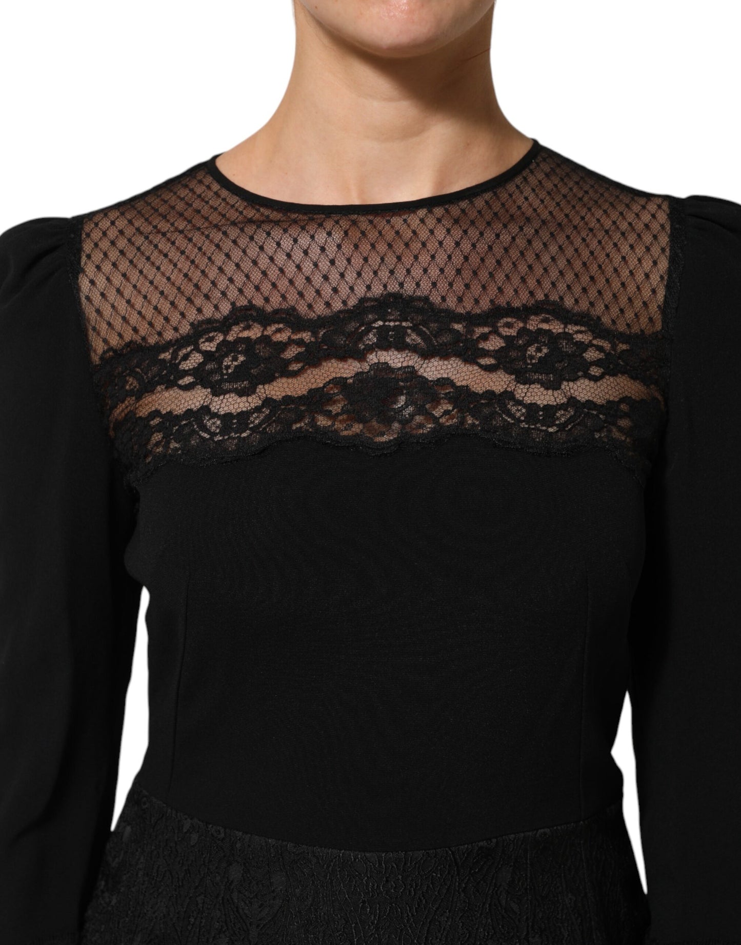 Dolce &amp; Gabbana – Schwarzes Etuikleid in A-Linie mit floralem Spitzenbesatz