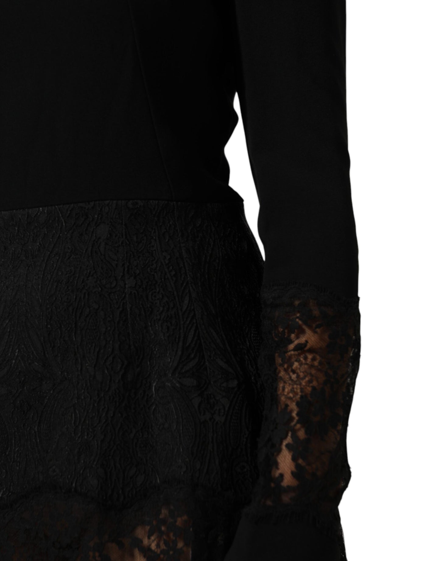 Dolce &amp; Gabbana – Schwarzes Etuikleid in A-Linie mit floralem Spitzenbesatz