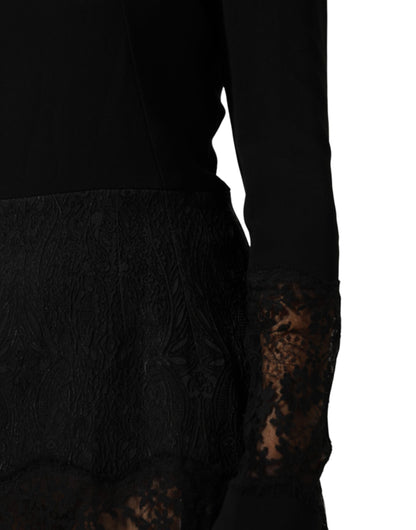 Dolce &amp; Gabbana – Schwarzes Etuikleid in A-Linie mit floralem Spitzenbesatz