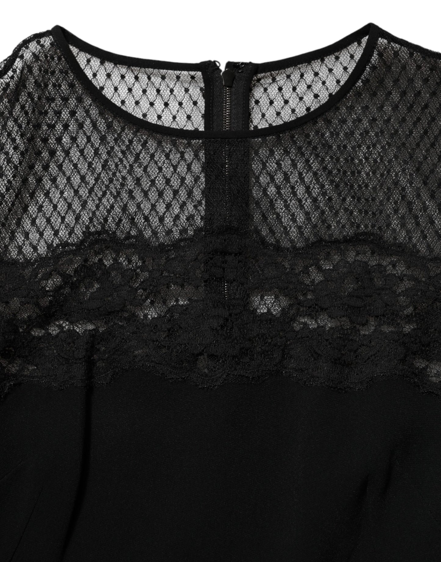 Dolce &amp; Gabbana – Schwarzes Etuikleid in A-Linie mit floralem Spitzenbesatz