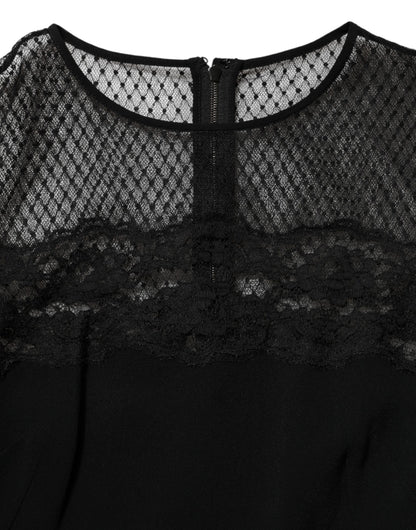 Dolce &amp; Gabbana – Schwarzes Etuikleid in A-Linie mit floralem Spitzenbesatz