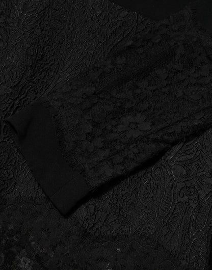 Dolce &amp; Gabbana – Schwarzes Etuikleid in A-Linie mit floralem Spitzenbesatz