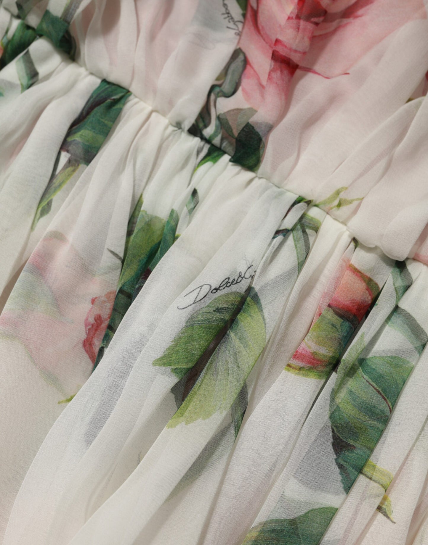 Dolce &amp; Gabbana – Weißes, plissiertes Midikleid aus Seide mit Blumendruck