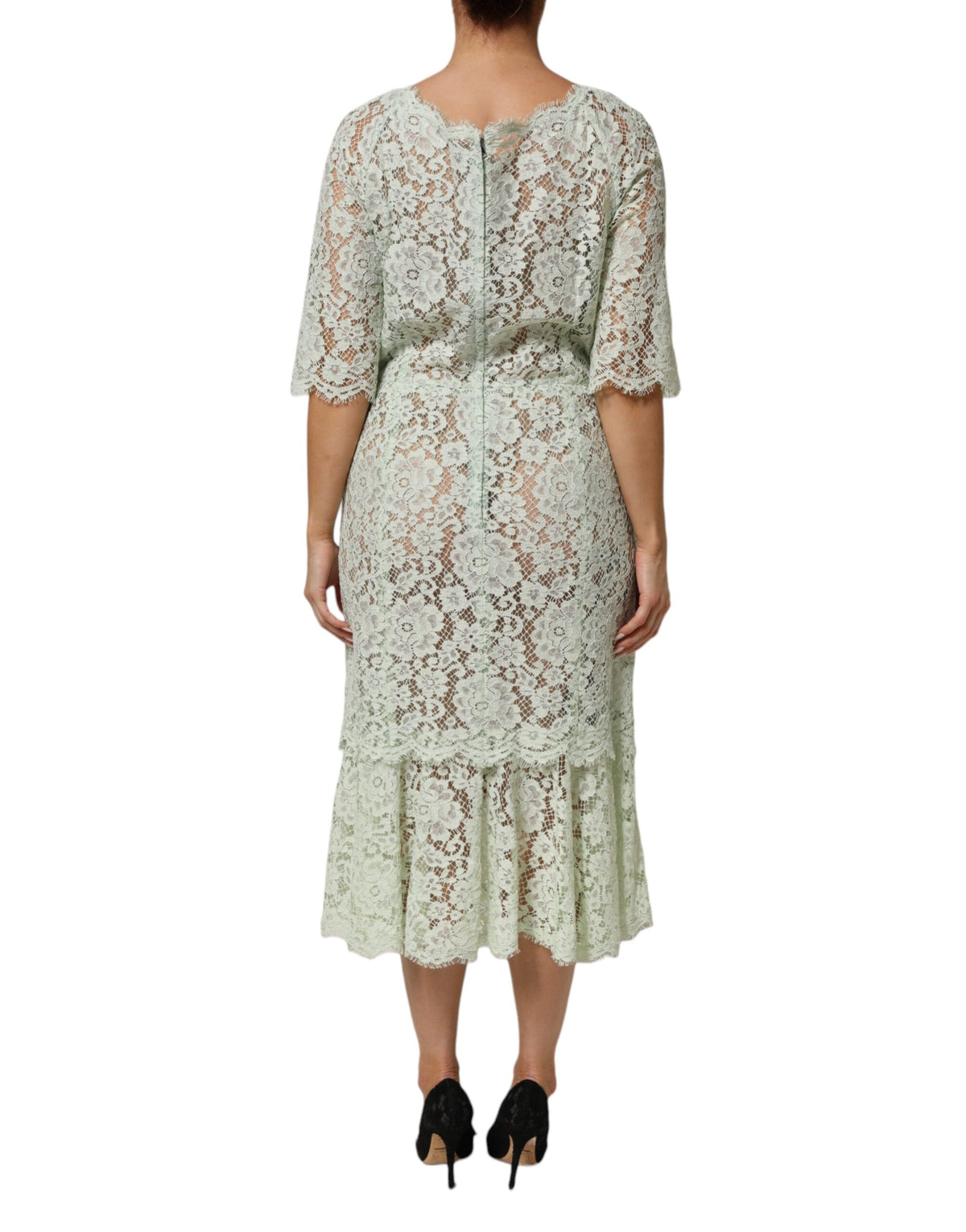 Dolce &amp; Gabbana – Mintgrünes Midikleid mit floralem Spitzenbesatz
