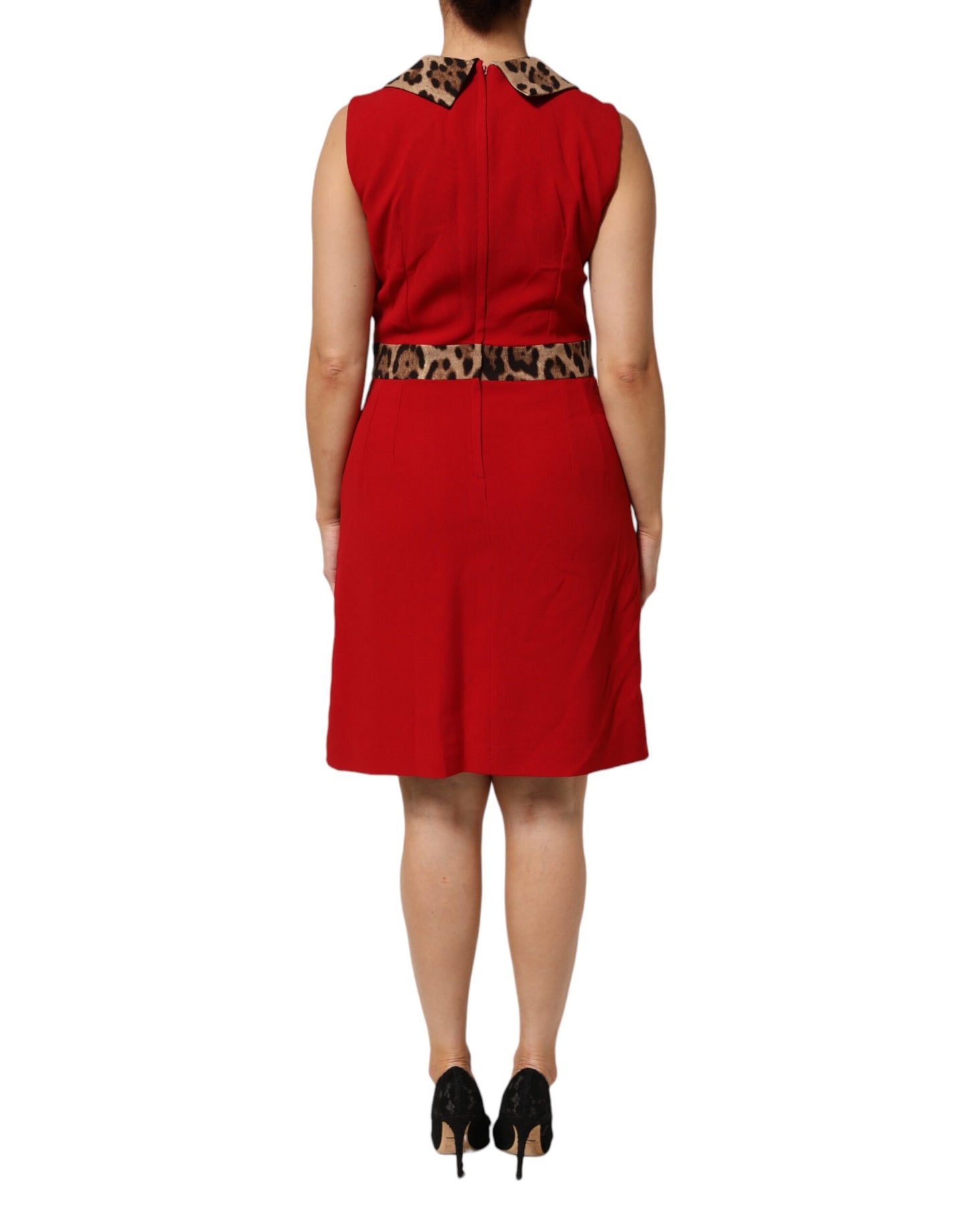 Dolce &amp; Gabbana – Etuikleid aus Viskose mit rotem Leopardenmuster in A-Linie