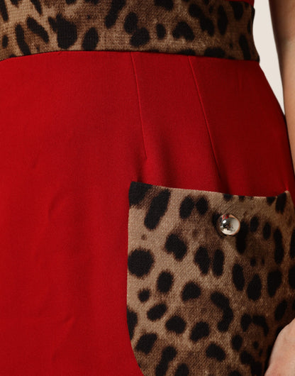 Dolce &amp; Gabbana – Etuikleid aus Viskose mit rotem Leopardenmuster in A-Linie