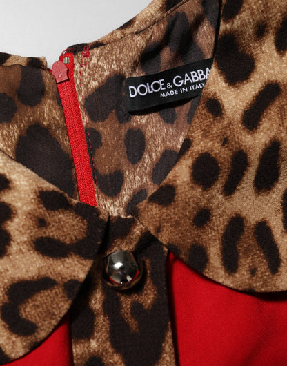 Dolce &amp; Gabbana – Etuikleid aus Viskose mit rotem Leopardenmuster in A-Linie