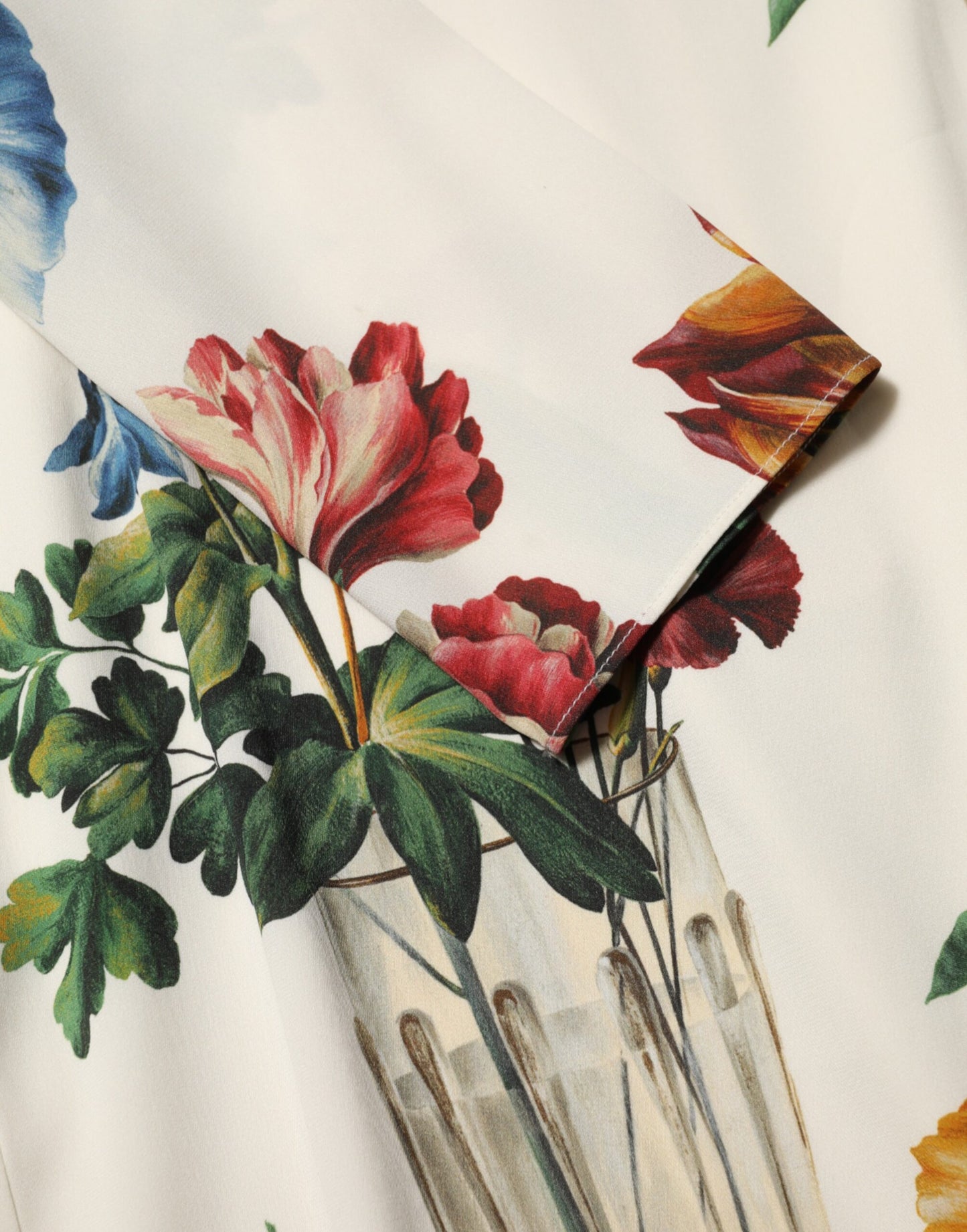 Dolce &amp; Gabbana – Weißes Midi-Etuikleid aus Seide mit Blumenvase