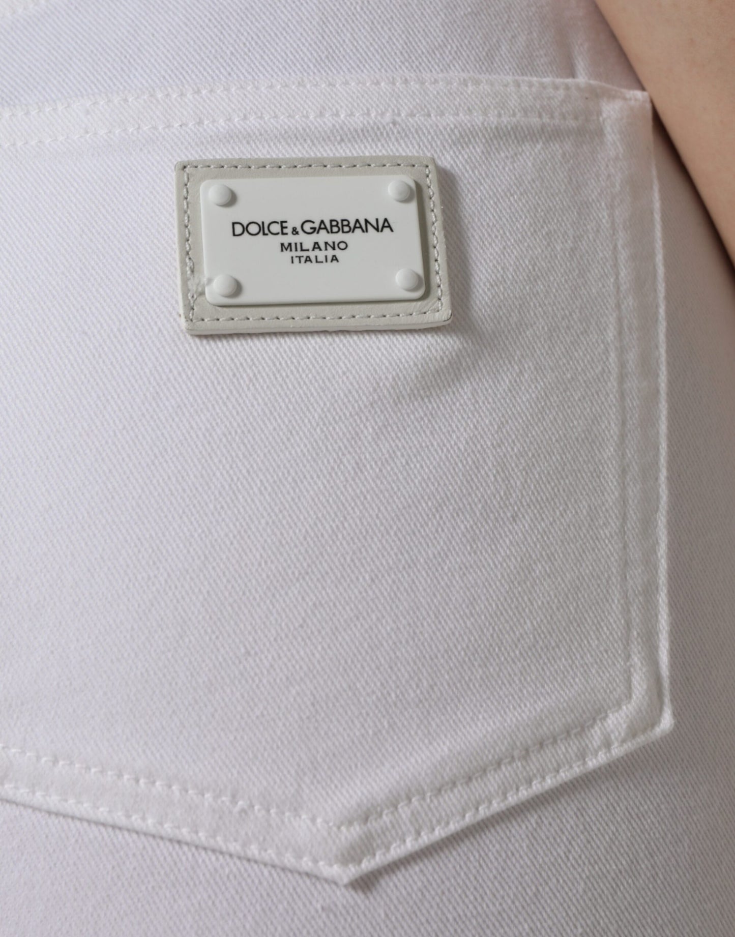Dolce &amp; Gabbana – AUDREY – Enge Jeans aus Baumwoll-Logo in Weiß