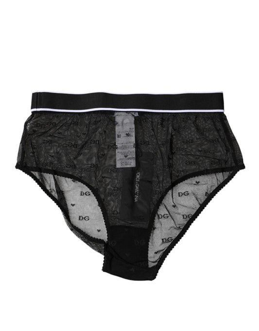 Dolce &amp; Gabbana – Hochtaillierte Slip-Unterhose aus schwarzem Nylon mit Spitze