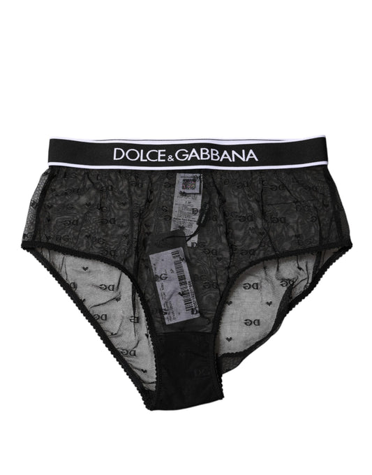 Dolce &amp; Gabbana – Hochtaillierte Slip-Unterhose aus schwarzem Nylon mit Spitze