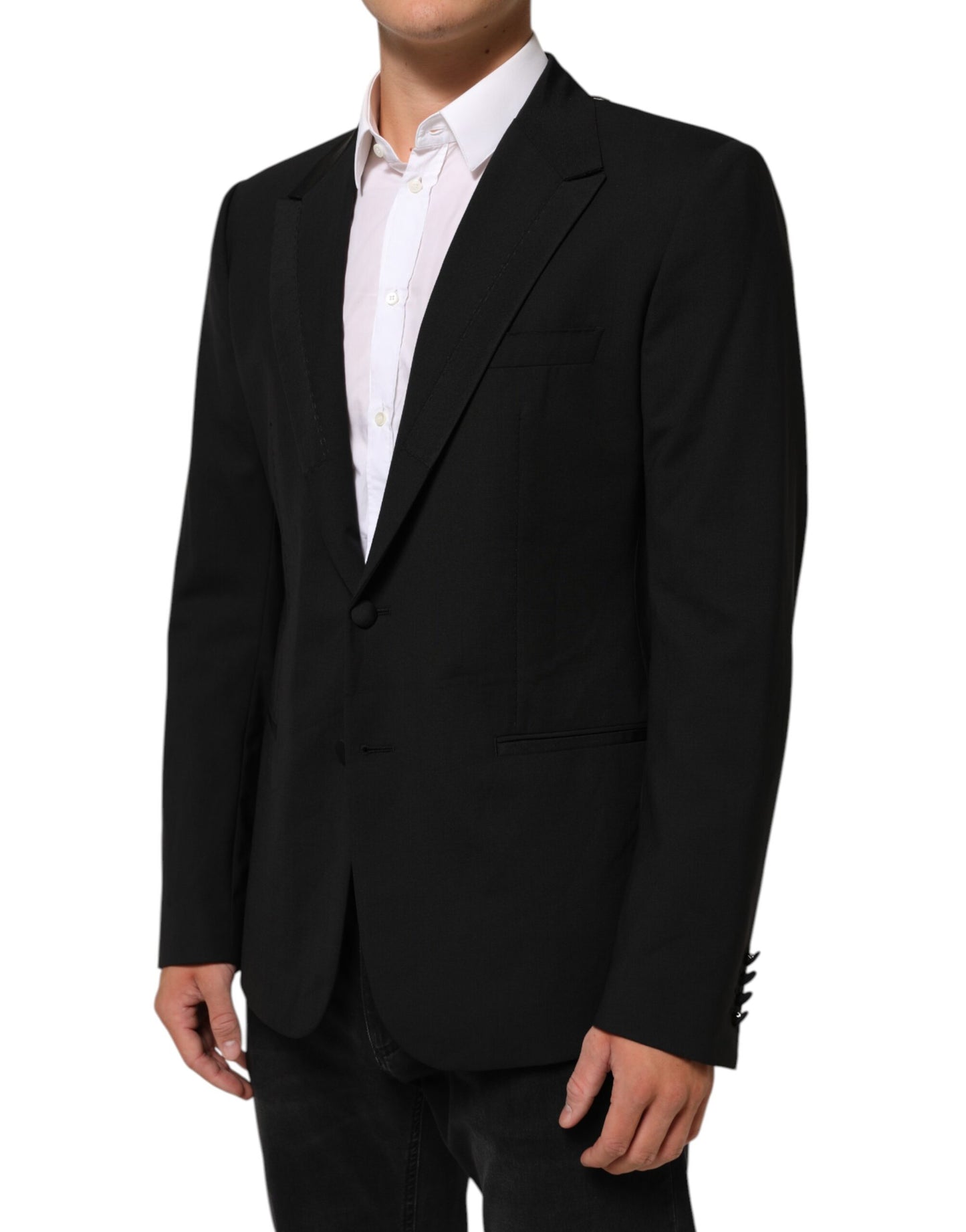 Dolce &amp; Gabbana Schwarzer Wollanzug mit 2 Knöpfen für Herren