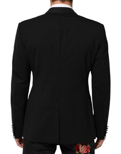 Dolce &amp; Gabbana Schwarzer Wollanzug mit 2 Knöpfen für Herren